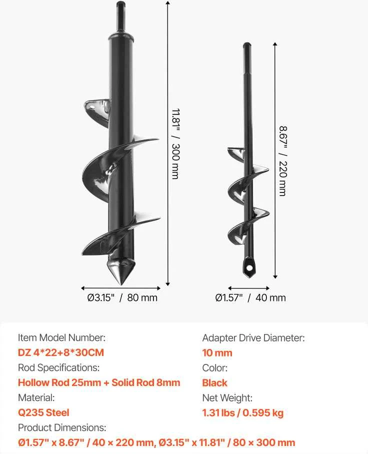 VEVOR 2 vnt. grąžtai 30 cm ir 22 cm