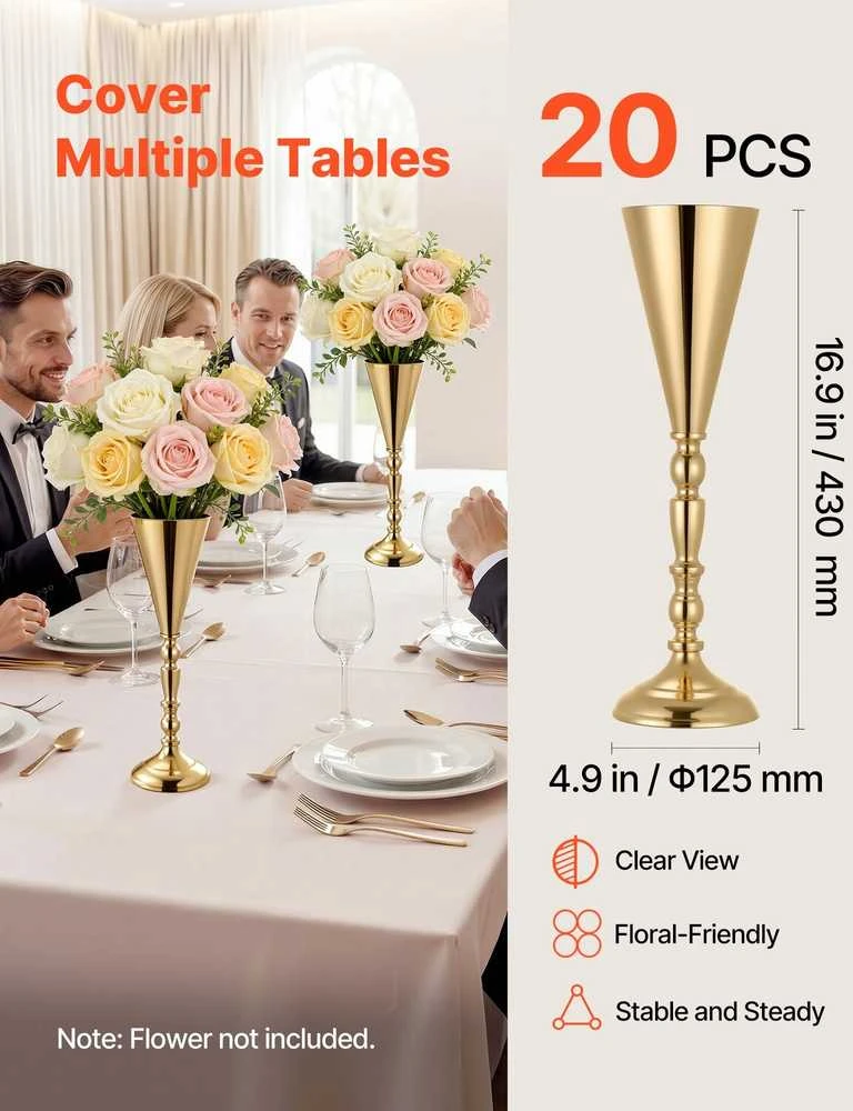 VEVOR 20 vienetų vestuvinės gėlių vazos, 43 cm aukščio