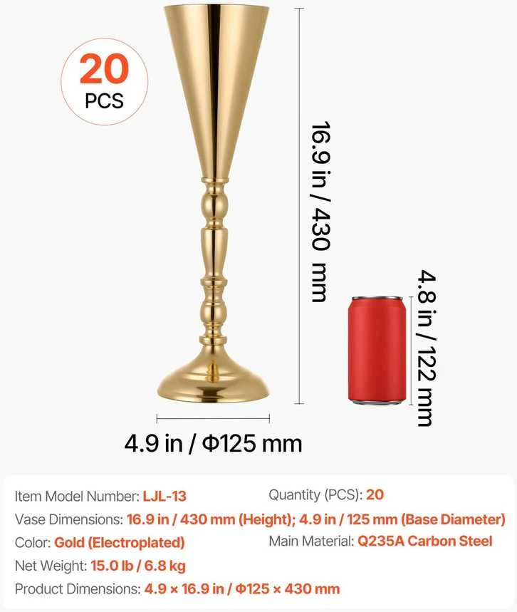 VEVOR 20 vienetų vestuvinės gėlių vazos, 43 cm aukščio