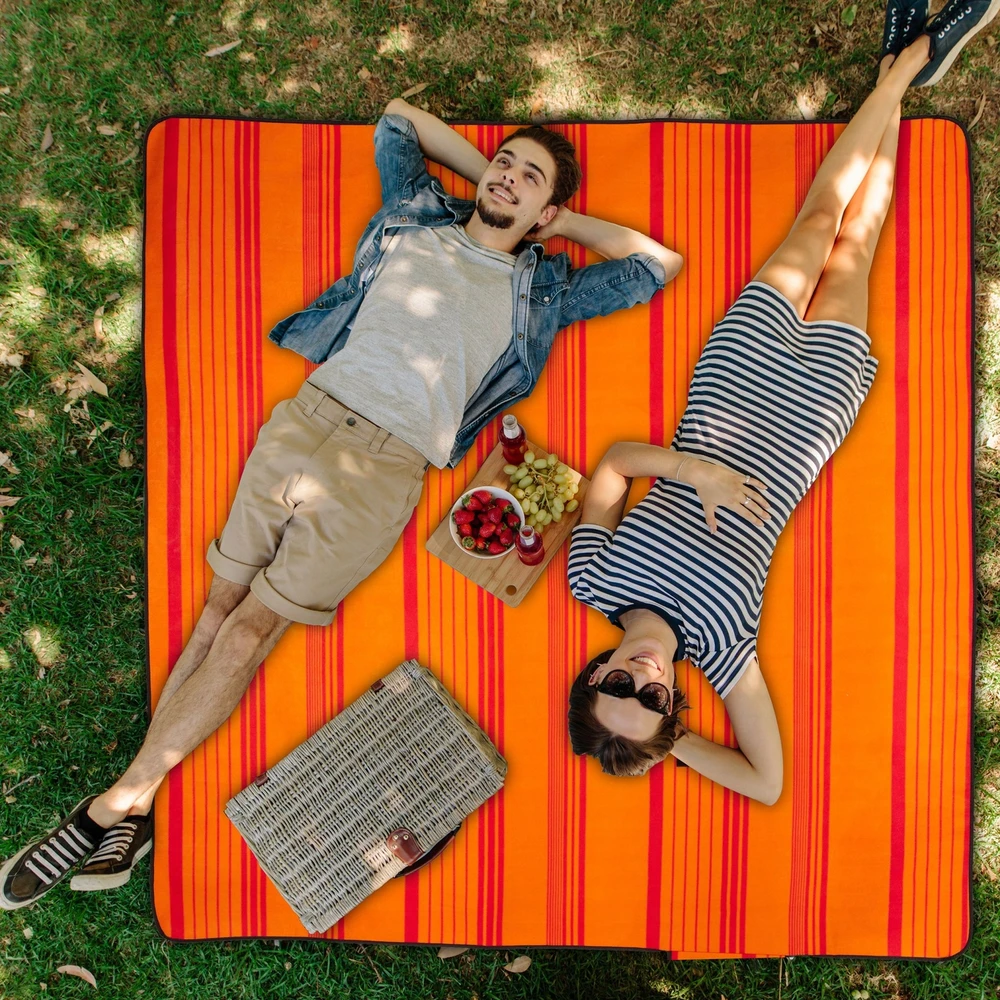 Relaxdays 200x200cm oranžinis dryžuotas pikniko pledas