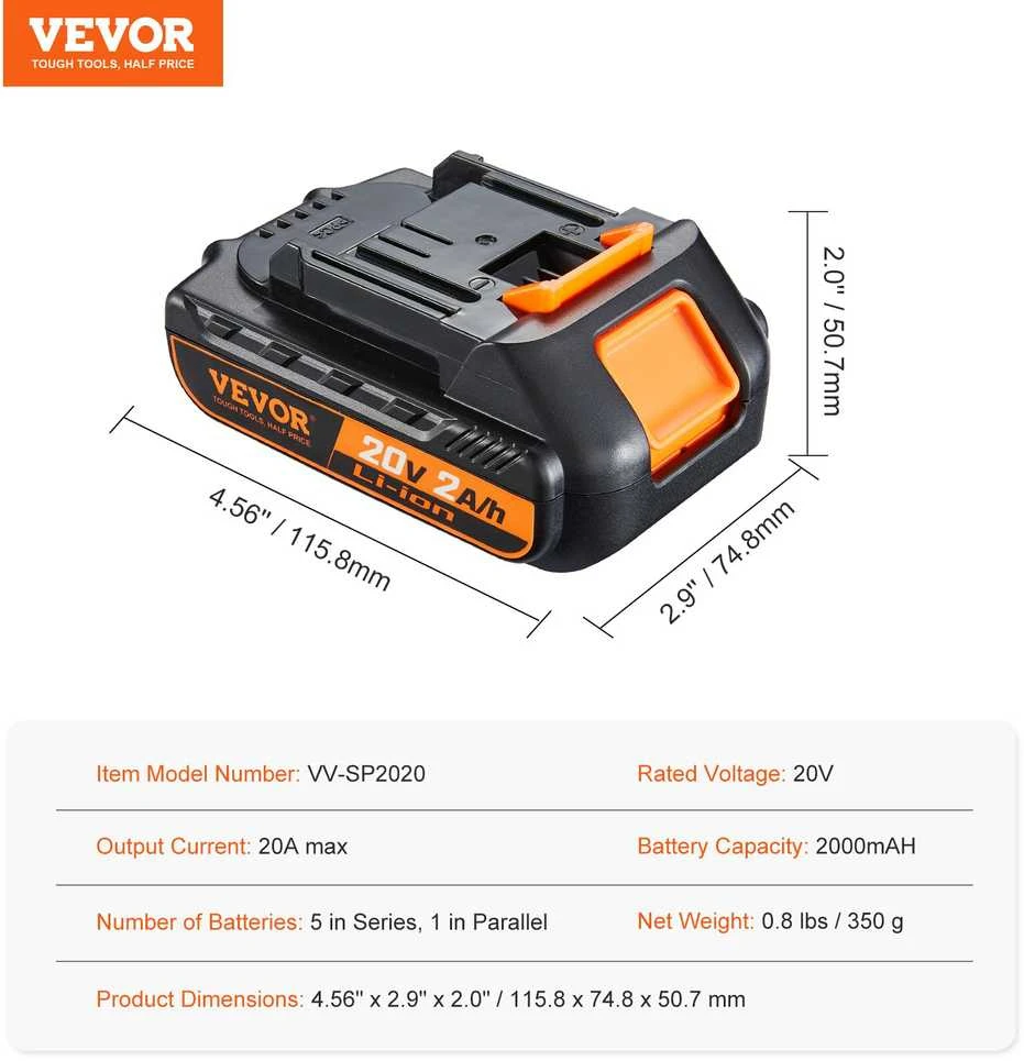 VEVOR 20V akumuliatoriaus pakaitalas elektriniams įrankiams