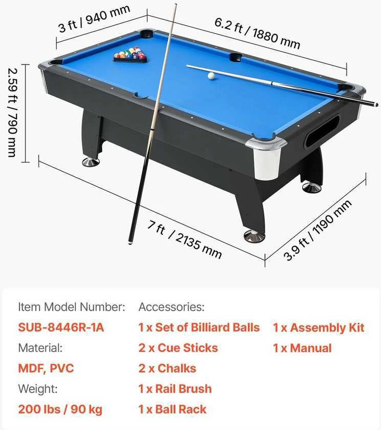 VEVOR 213 cm biliardo stalas šeimos žaidimams