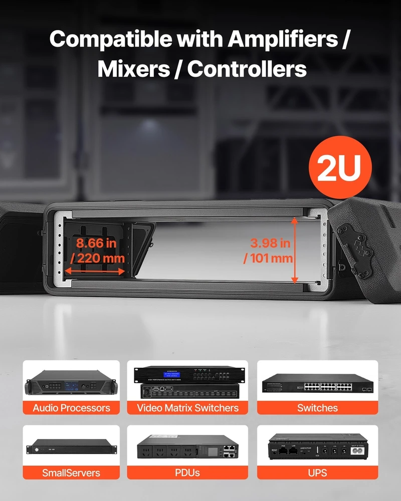 VEVOR 2U rack dėklas, mikrofonų skyriai