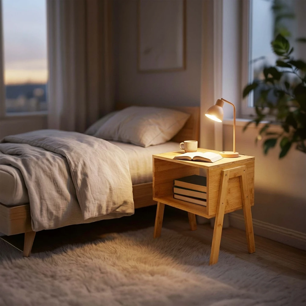 Relaxdays 2x sudedami bambukiniai naktiniai staliukai