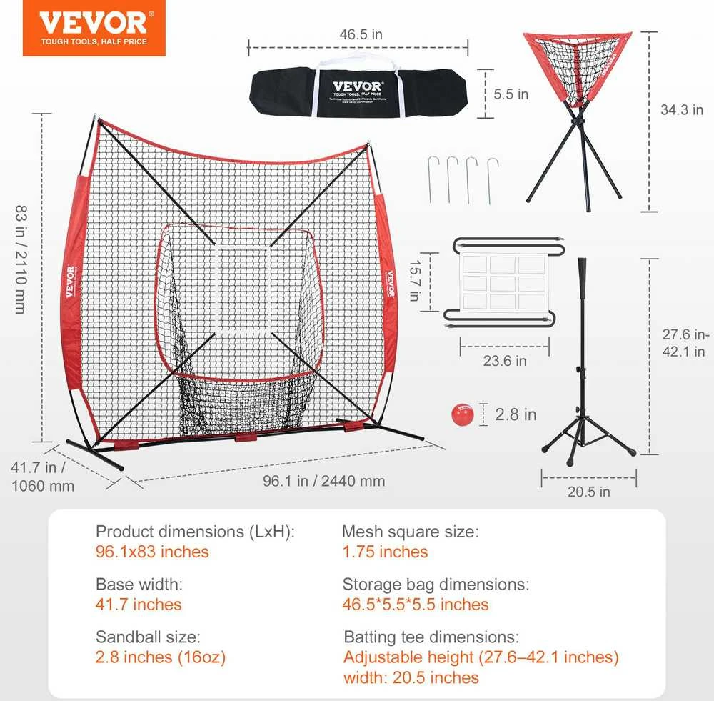 VEVOR 2x2 m beisbolo treniruoklis su rėmu