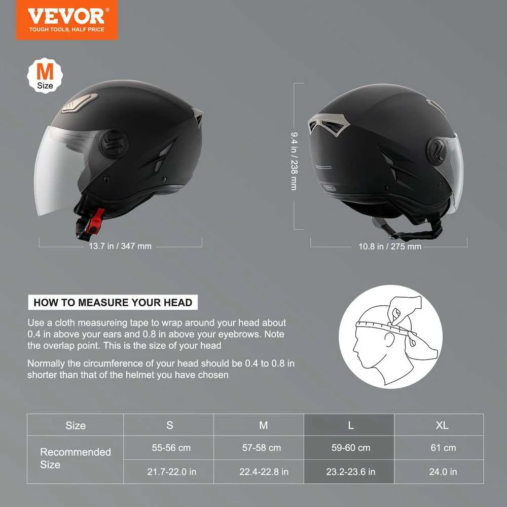 VEVOR 3/4 motociklininko šalmas su „Bluetooth“ lizdu