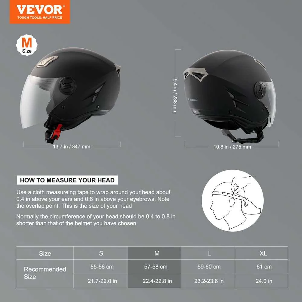 VEVOR 3/4 motociklininko šalmas su bluetooth