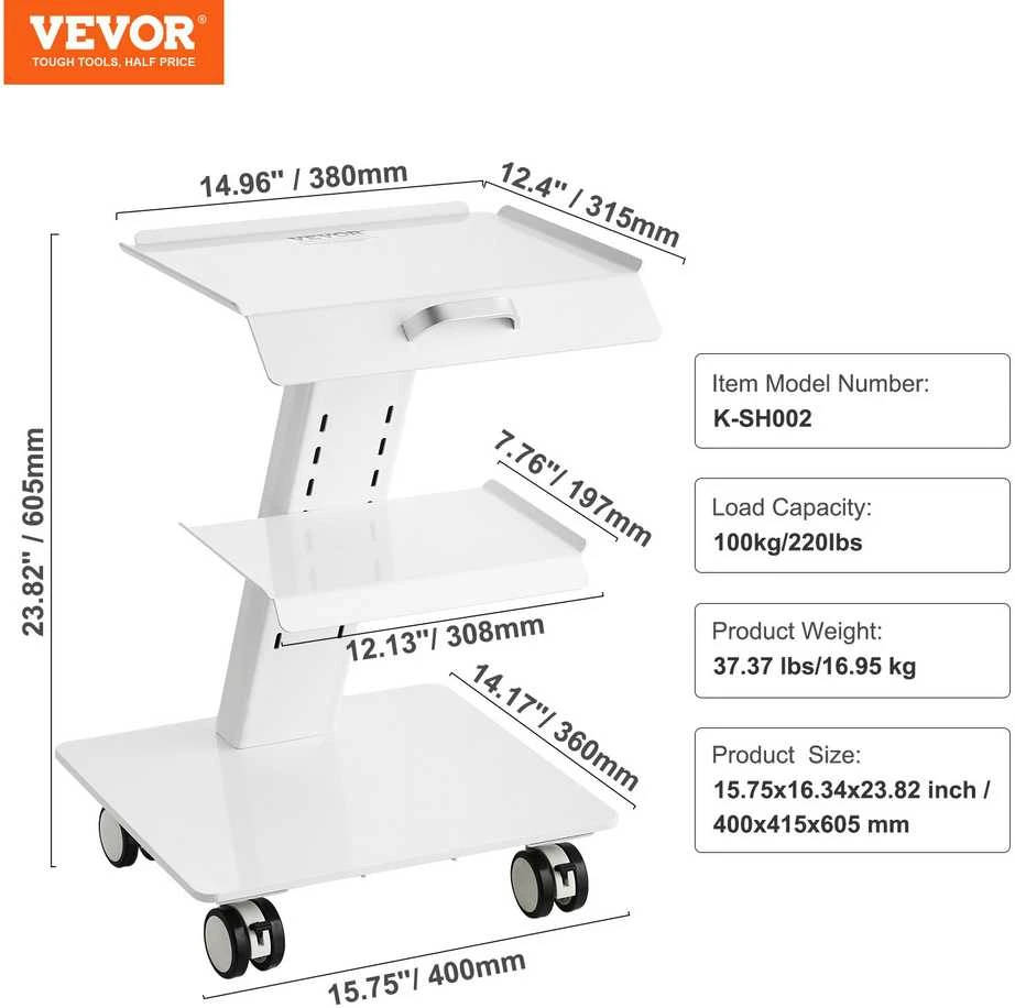 VEVOR 3 aukštų laboratorinis vežimėlis su ratukais