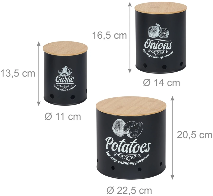 Relaxdays 3 dalių laikymo rinkinys su bambukiniais dangčiais