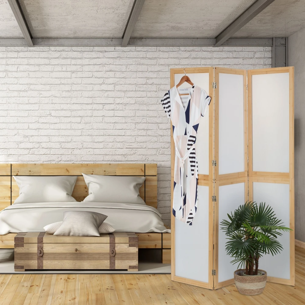 Relaxdays 3 dalių sulankstoma širma su bambukiniu rėmu