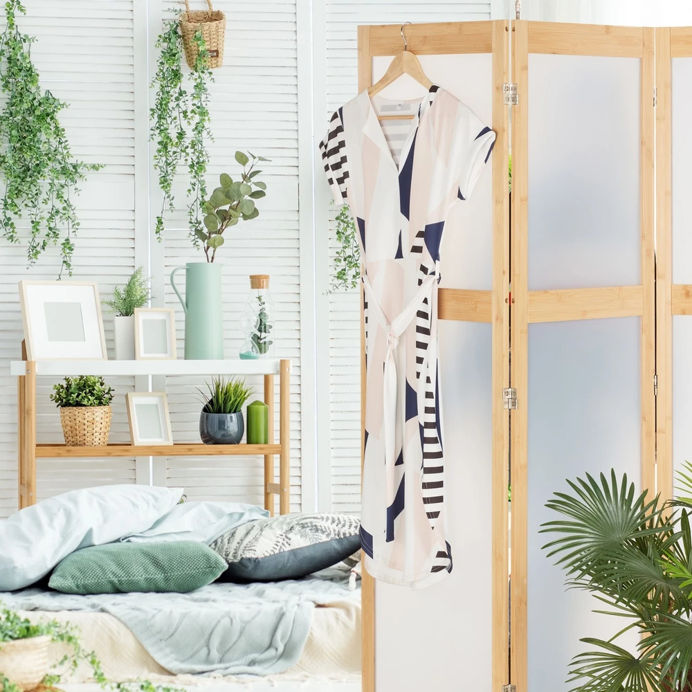 Relaxdays 3 dalių sulankstoma širma su bambuko rėmu