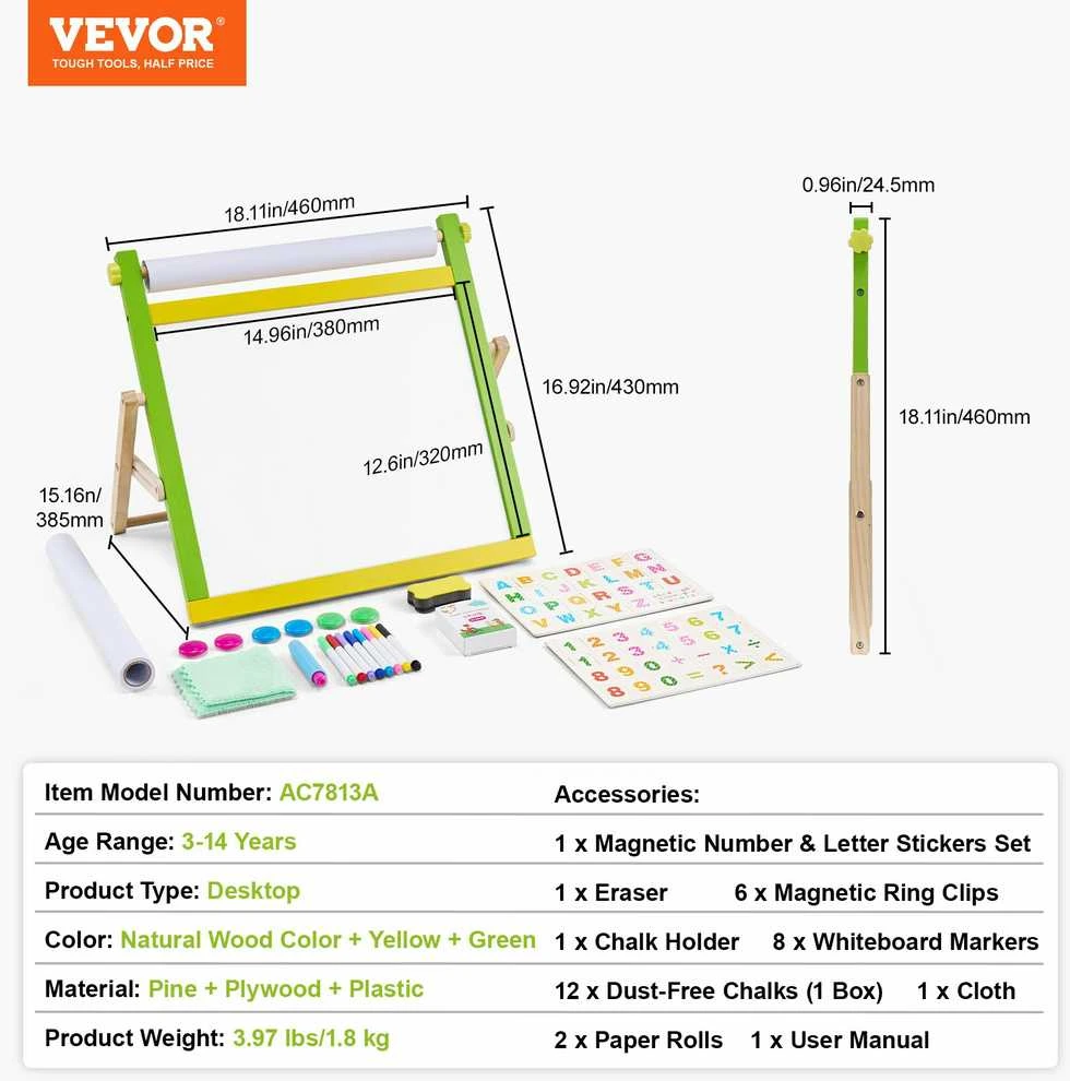 VEVOR 3-in-1 vaikų meno molbertas