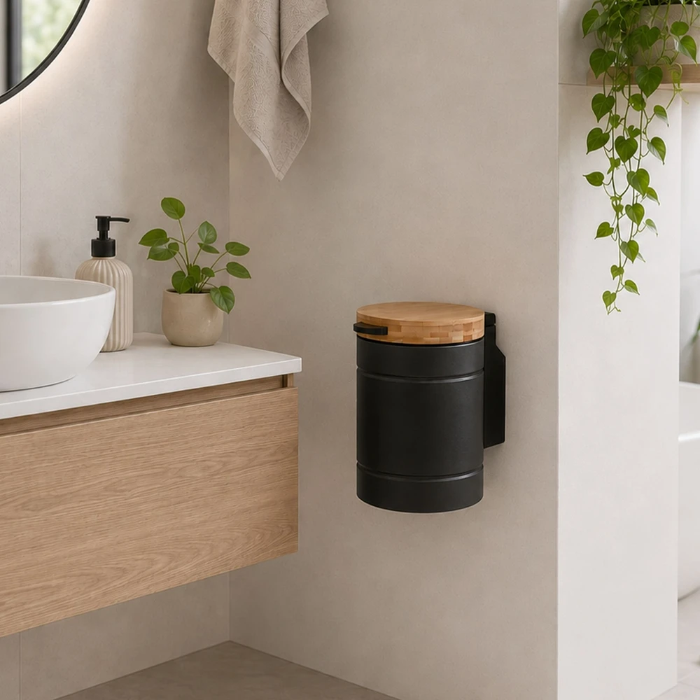 Relaxdays 3 l sieninė šiukšliadėžė su bambukiniu dangčiu
