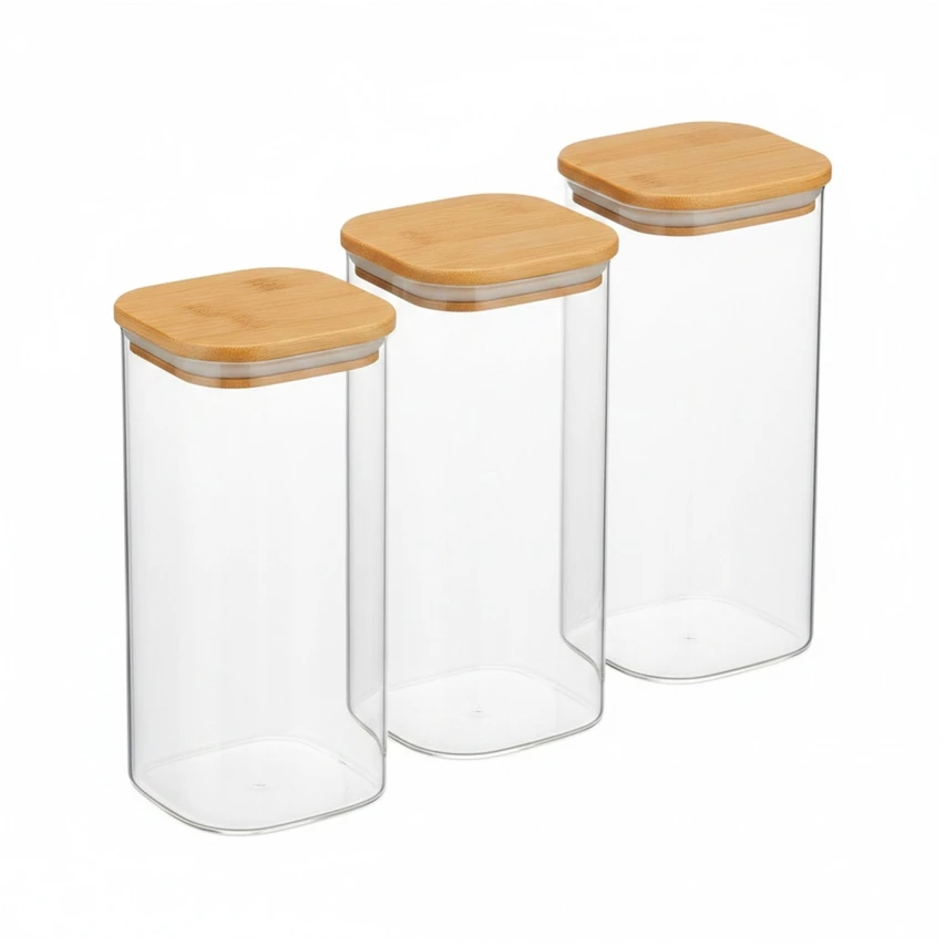 Relaxdays 3 laikymo indelių su dangteliais rinkinys 1500 ml