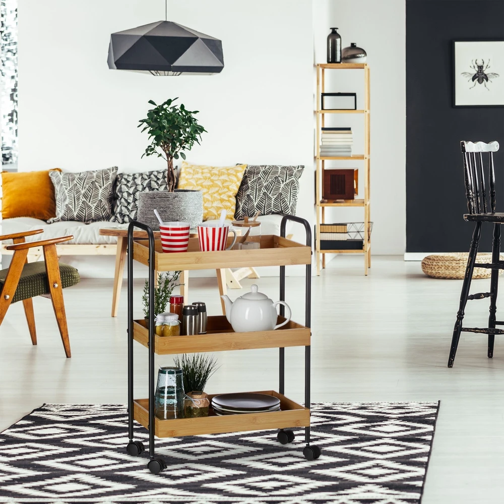 Relaxdays 3 lygių bambukinis serviravimo vežimėlis