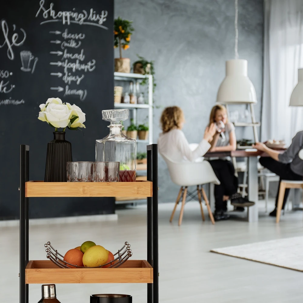 Relaxdays 3 pakopų bambukinis serviravimo vežimėlis