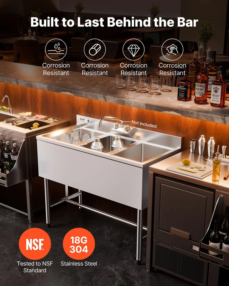 VEVOR 3 skyrių plautuvė restoranams ir namams