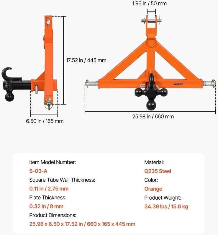 VEVOR 3 taškų priekabos prikabinimas su 50.8 mm imtuvu
