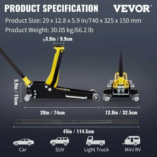 VEVOR 3 tonų žemas aliuminio ir plieno automobilių domkratas