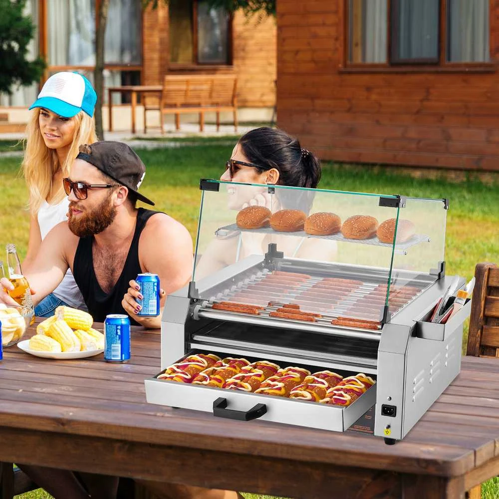Vaflinė VEVOR 30 dešrelių elektrinis grilis su bandelių šildytuvu