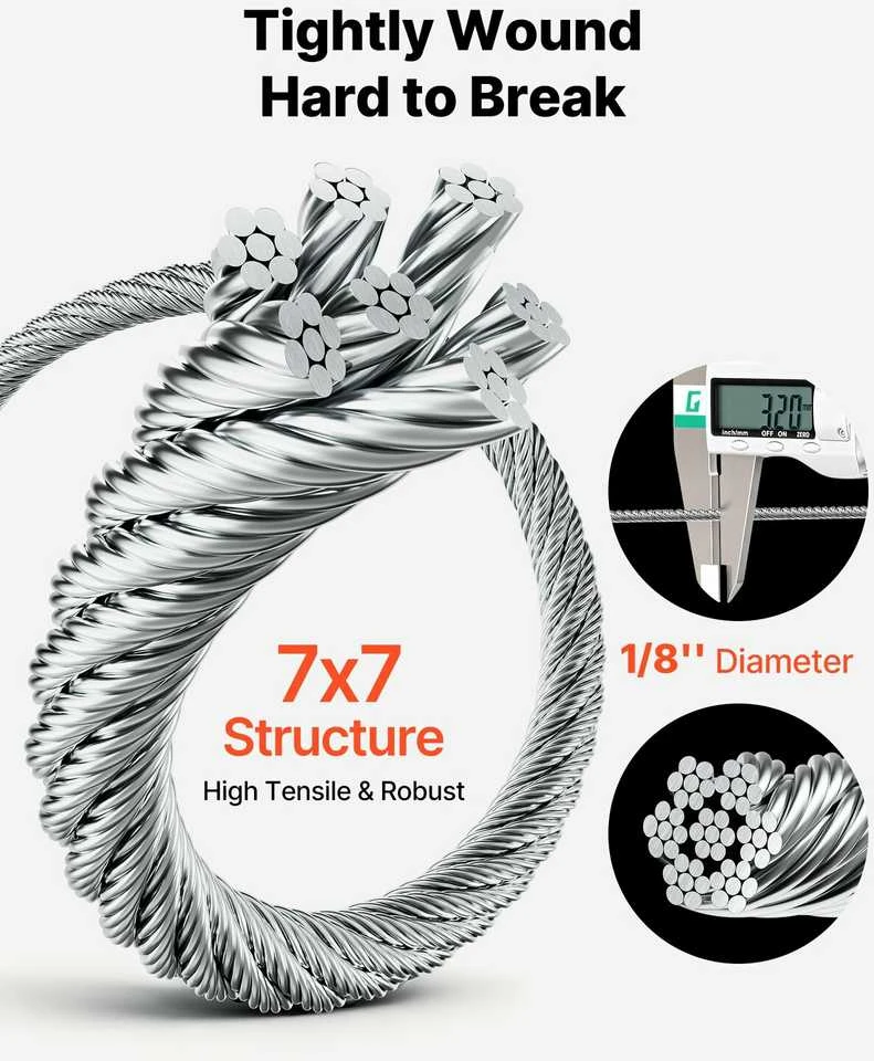 VEVOR 3.2 mm nerūdijančio plieno trosas