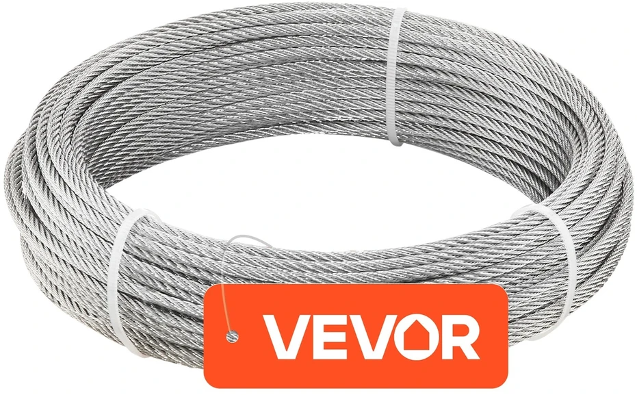 VEVOR 3,18 mm nerūdijančio plieno trosas 30,5 m (7x7)