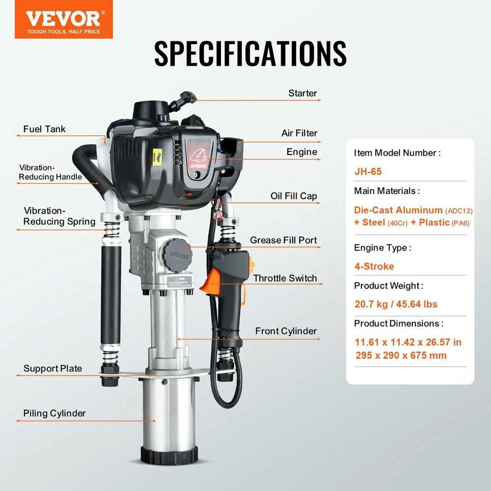 VEVOR 37,7 cm³ benzininis stulpų kalimo pistoletas