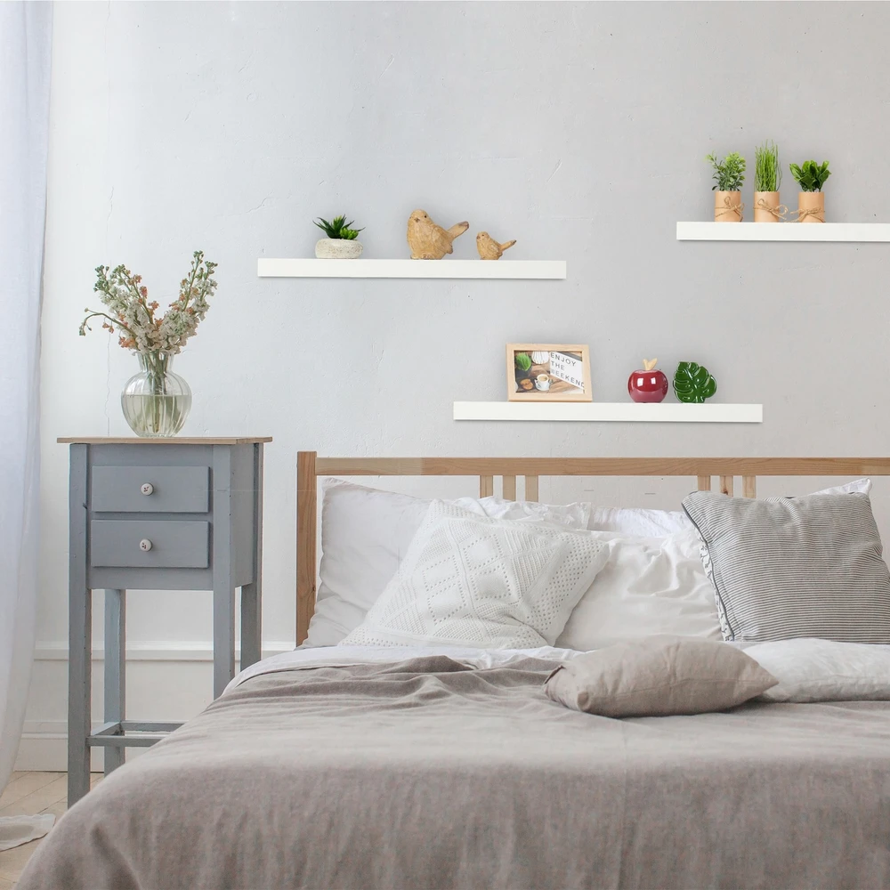 Relaxdays 3x didelės baltos plaukiojančios sieninės lentynos