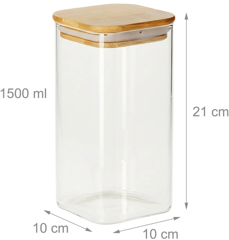 Relaxdays 3x laikymo stiklainiai, bambukiniai dangteliai, 1500ml