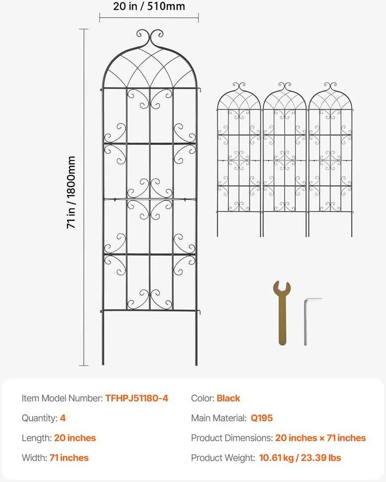 VEVOR 4 dalių metalinis sodo groteles 180x51 cm