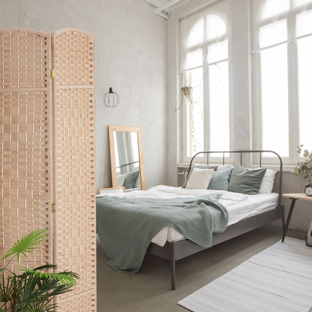 Relaxdays 4 dalių sulankstoma pertvara natūralios spalvos