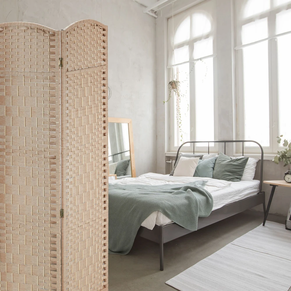 Relaxdays 4 dalių sulankstoma pertvara natūralios spalvos