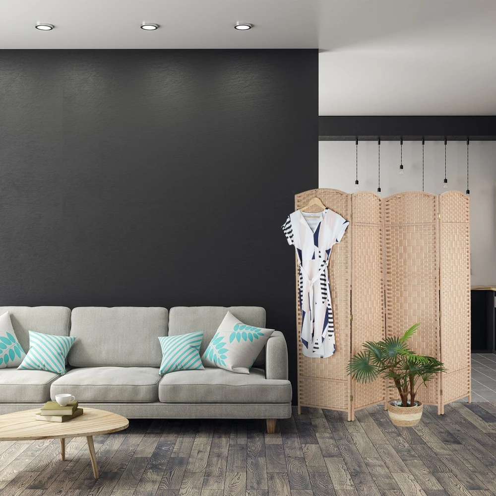 Relaxdays 4 dalių sulankstoma pertvara natūralios spalvos