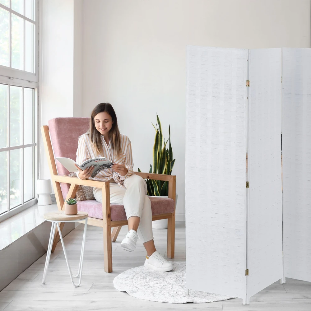 Relaxdays 4 dalių sulankstoma širma baltos spalvos