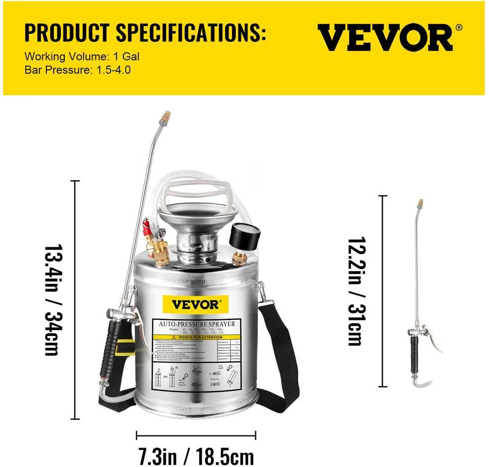 VEVOR 4 l nerūdijančio plieno purkštuvas sodo priežiūrai