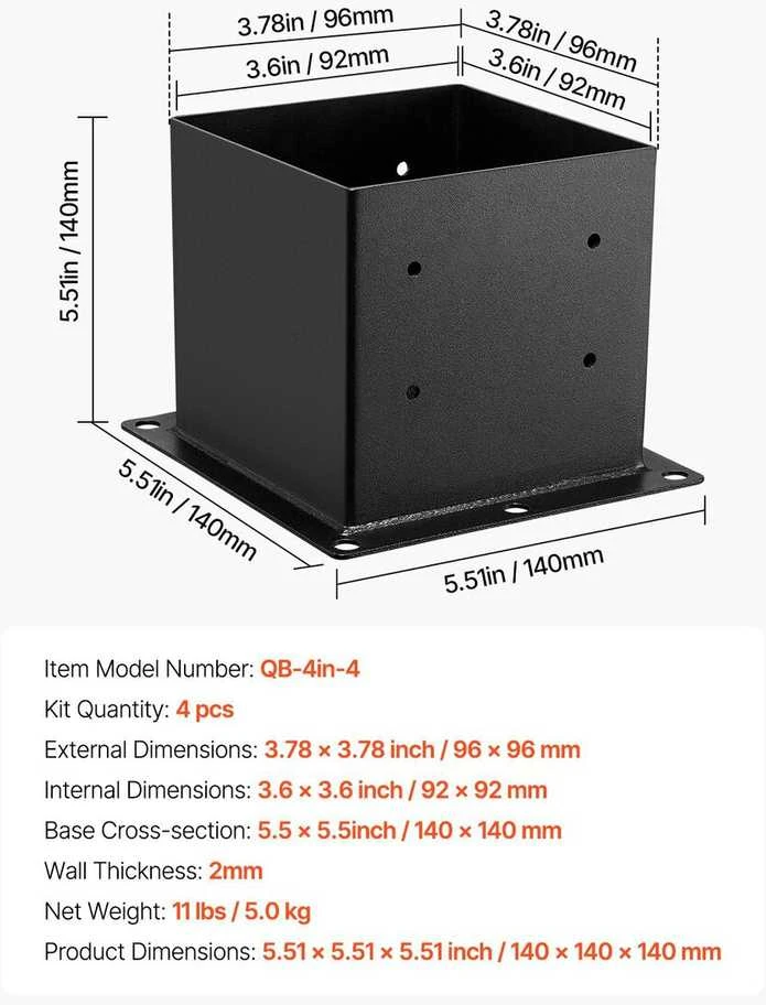 Vevor 4 vnt. 10x10 cm stulpų pagrindo atrama