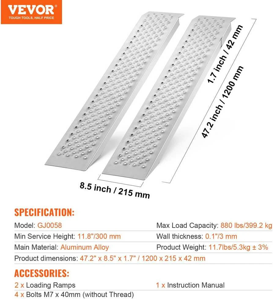 VEVOR 47,2 x 8,5 cm aliuminio rampai 399 kg