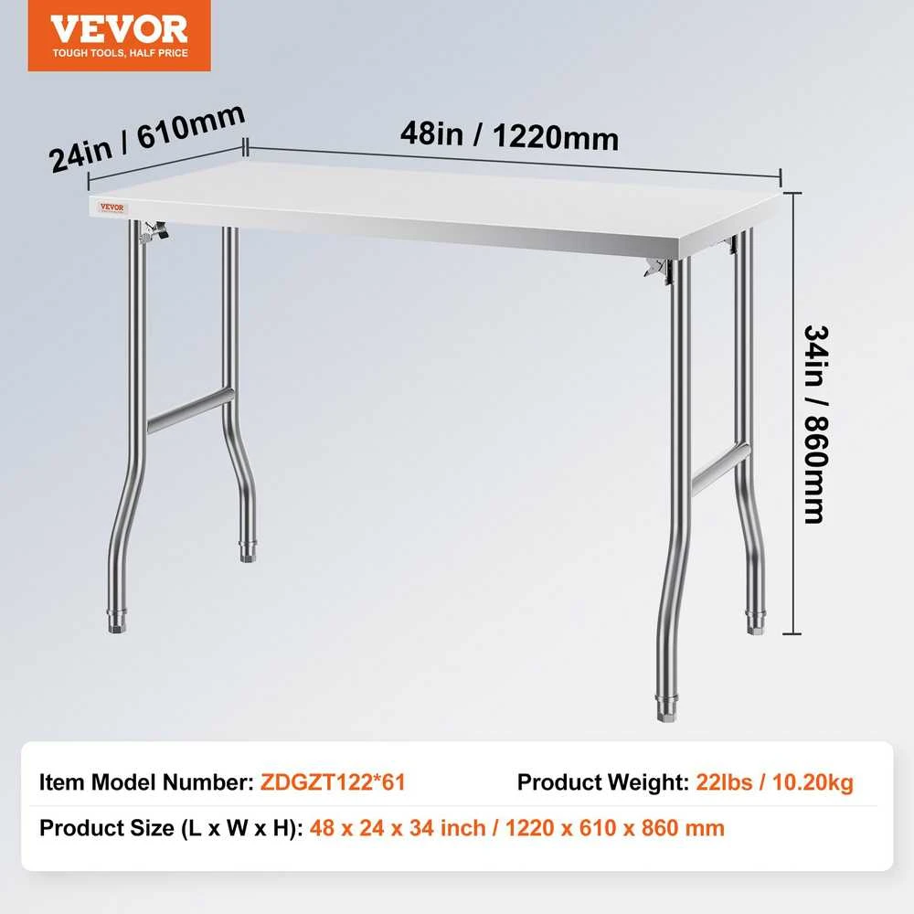 VEVOR 48 x 24 colių nerūdijančio plieno stalviršis