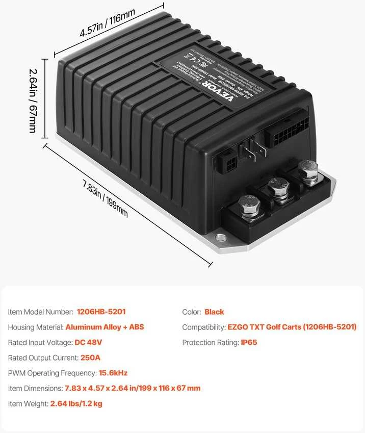 VEVOR 48V 250A greičio valdiklis EZGO TXT vežimėliams