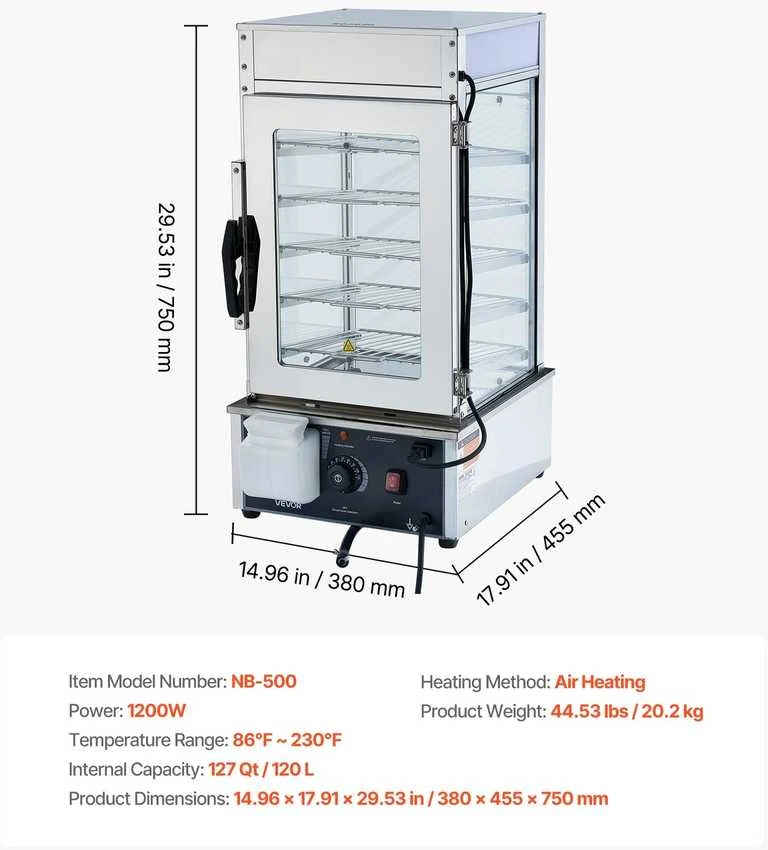 Vevor 5 aukštų maisto šildymo vitrina su LED