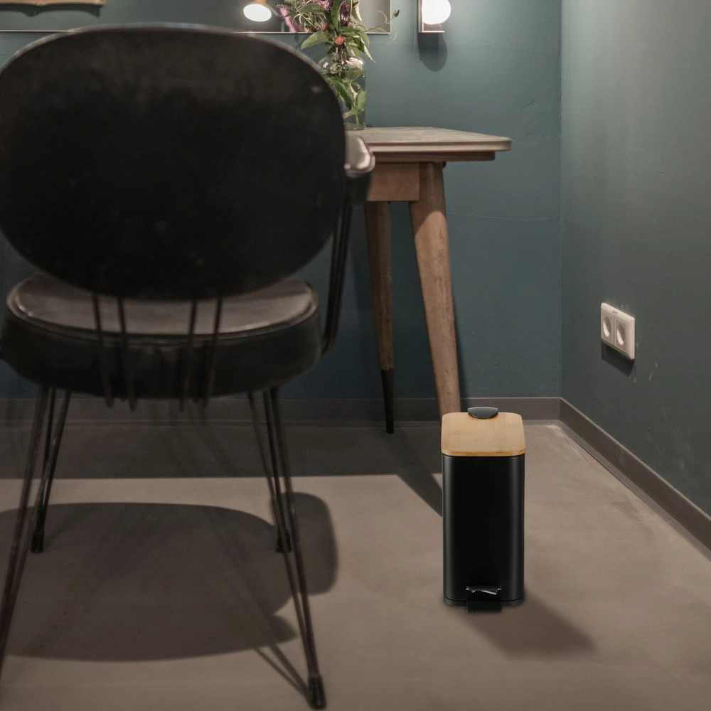 Relaxdays 5 l vonios kambario šiukšliadėžė su bambukiniu dangčiu