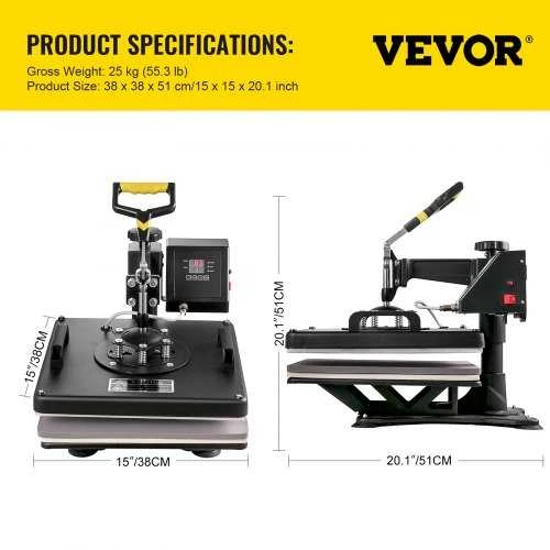 VEVOR 5 viename šilumos presavimo mašina 38x38 cm sublimacijai