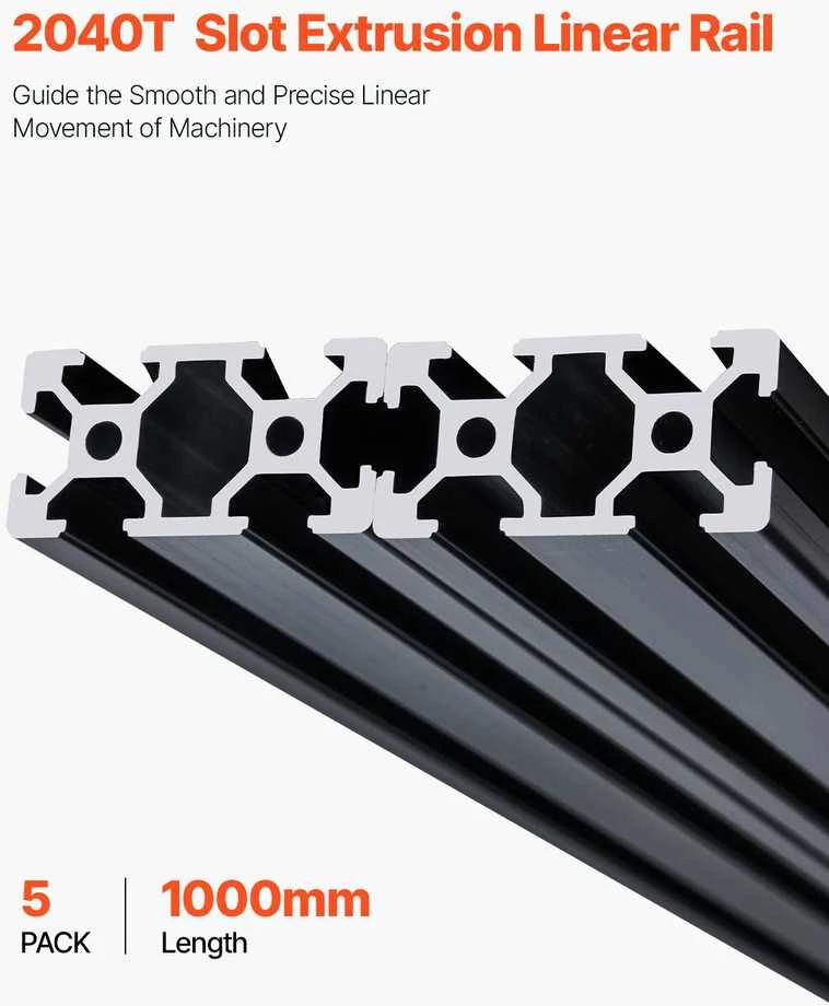Vevor 5 vnt. 1000 mm T Slot 2040 anodizuotas aliuminis profilis