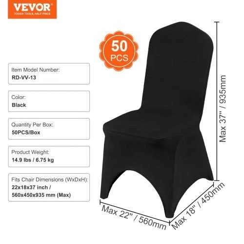 VEVOR 50 vienetų juodų poliesterio elastano kėdės užvalkalų