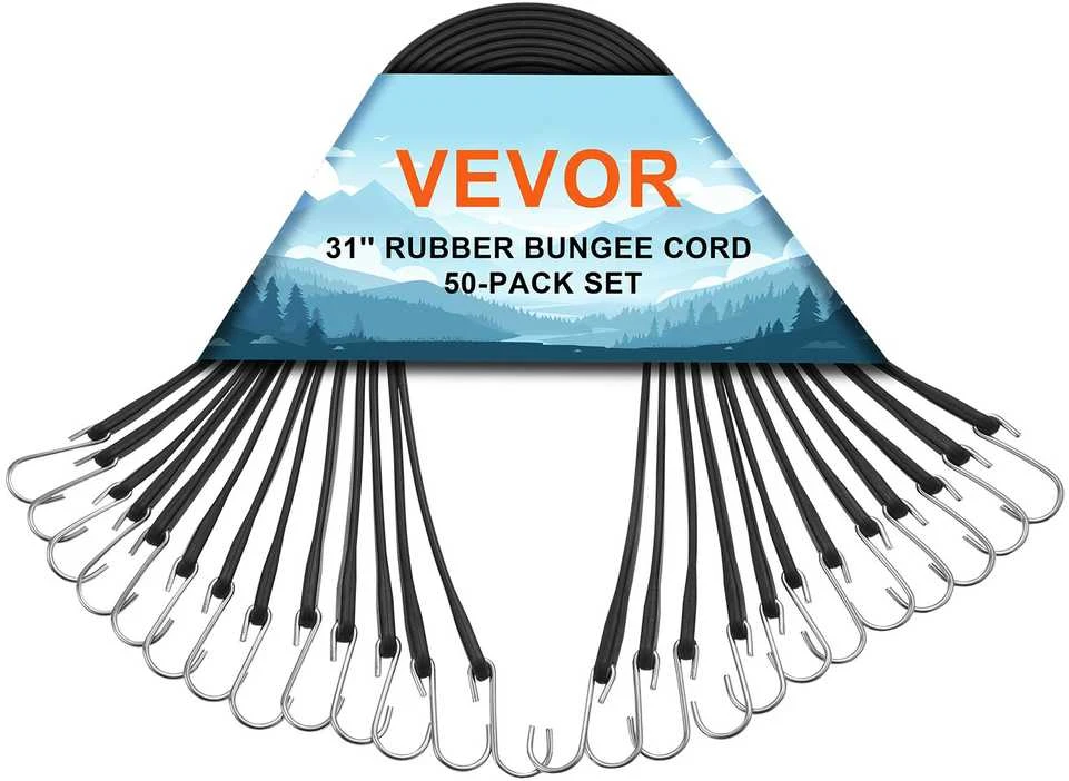 VEVOR 50 vnt plokščių elastingų virvių su S-kabliu rinkinys