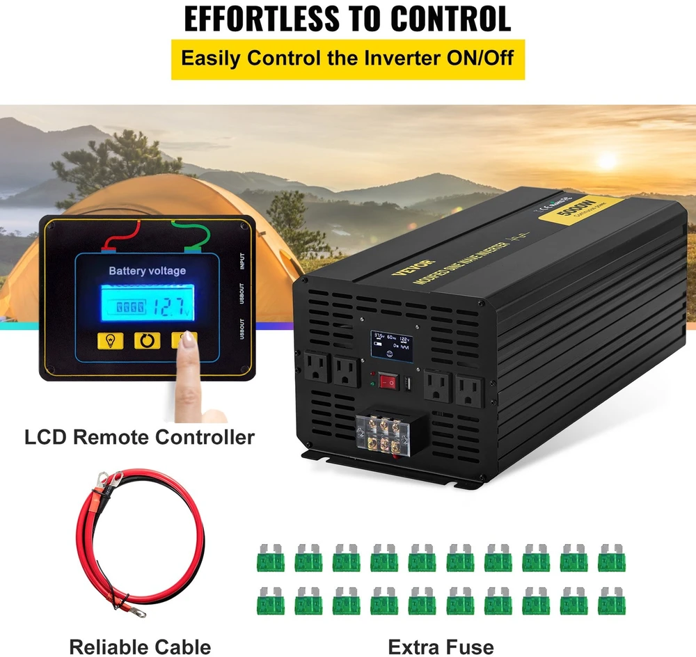 VEVOR 5000W galingumo keitiklis iš 12V į 120V
