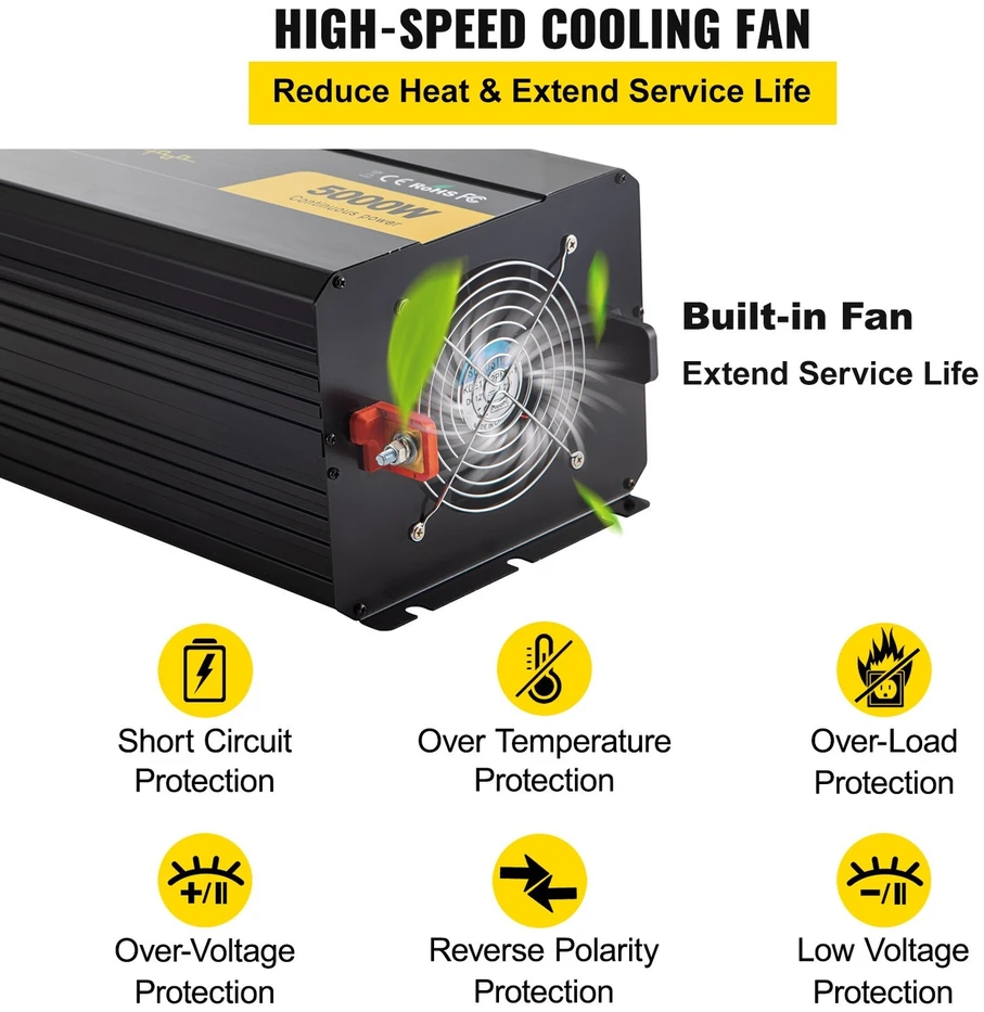 VEVOR 5000W galingumo keitiklis iš 12V į 120V