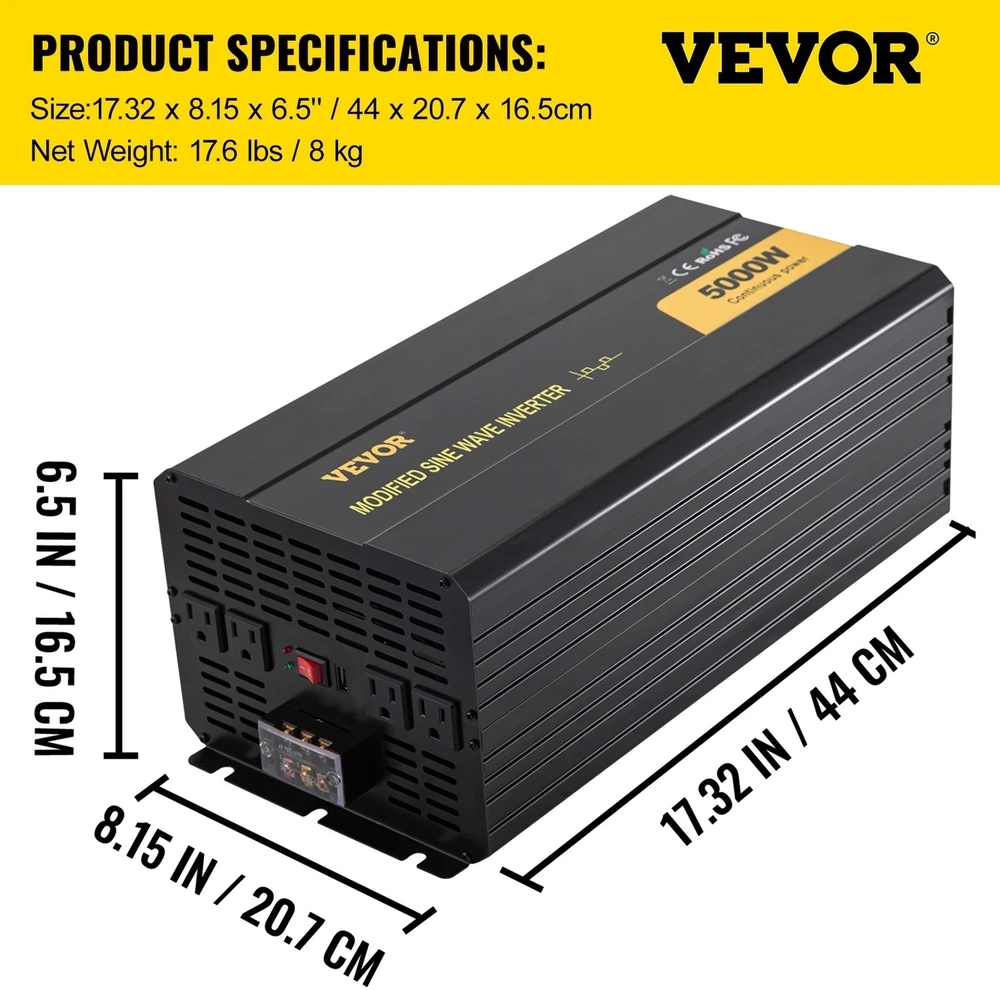 VEVOR 5000W galingumo keitiklis iš 12V į 120V