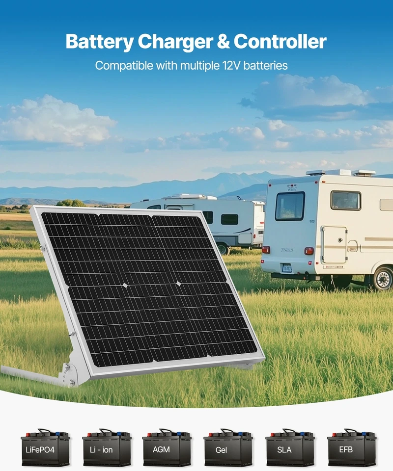VEVOR 50W 12V saulės baterijos įkroviklis