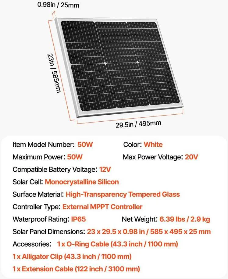 VEVOR 50W 12V saulės baterijos įkroviklis automobilis valtis